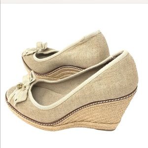 Tory Burch Jackie Peep-Toe Wedge Espadrilles-Made in Spain-Size 10